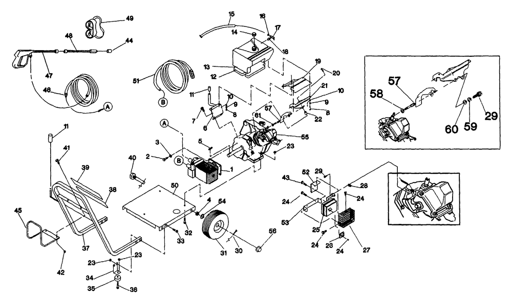 Pressure Washer And Cradle Diagram and Parts List for 9858-1  Briggs and Stratton Pressure Washer